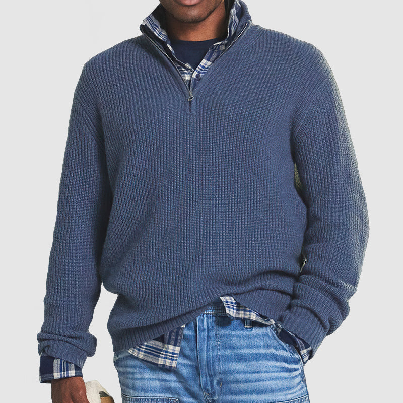 Grauer Wollpullover mit Reißverschlusskragen für Herren 2