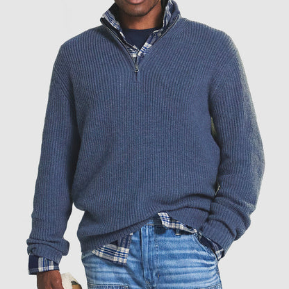 Grauer Wollpullover mit Reißverschlusskragen für Herren 2