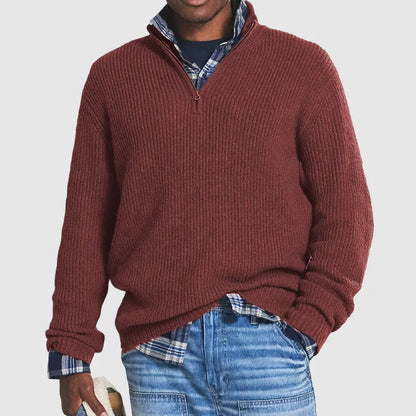 Grauer Wollpullover mit Reißverschlusskragen für Herren 4