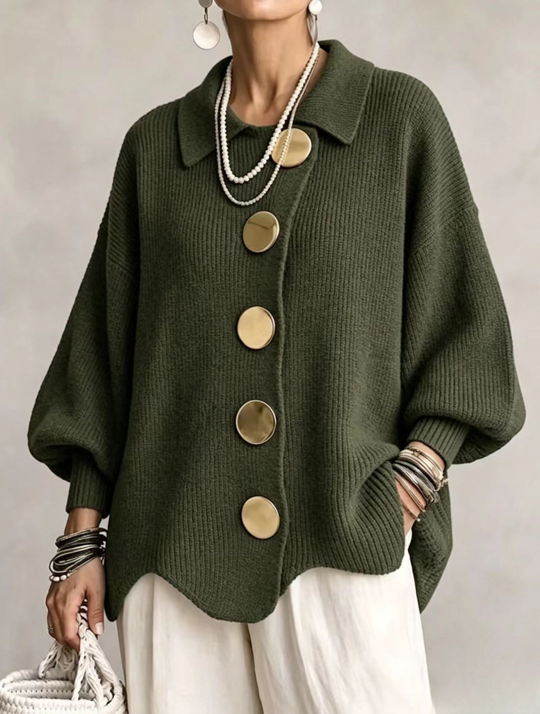 Elara | Women's Oversized Cardigan with Lantern Sleeves