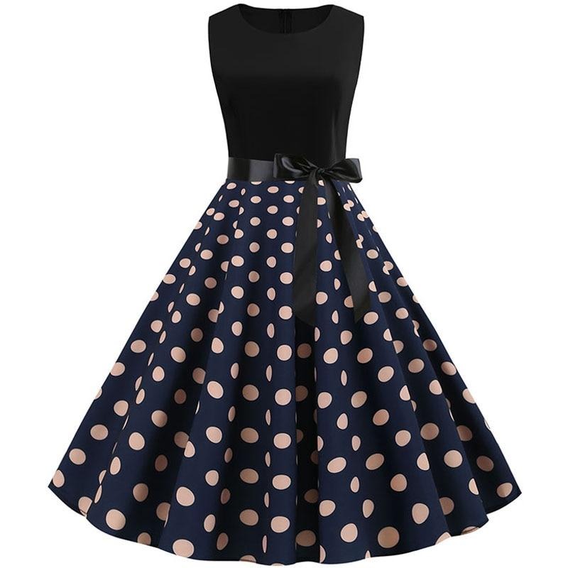 Damen Ärmelloses Fit-and-Flare Kleid | Gepunkteter Rock