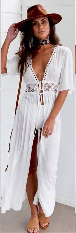 Damenkleid mit V-Ausschnitt und gekreuztem Vorderteil | Maxi