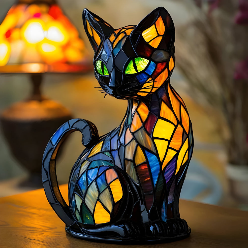 Handgefertigte Katzenlampe Farbwechsel Tischleuchte aus Glas 0