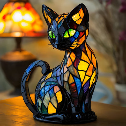 Handgefertigte Katzenlampe Farbwechsel Tischleuchte aus Glas 0