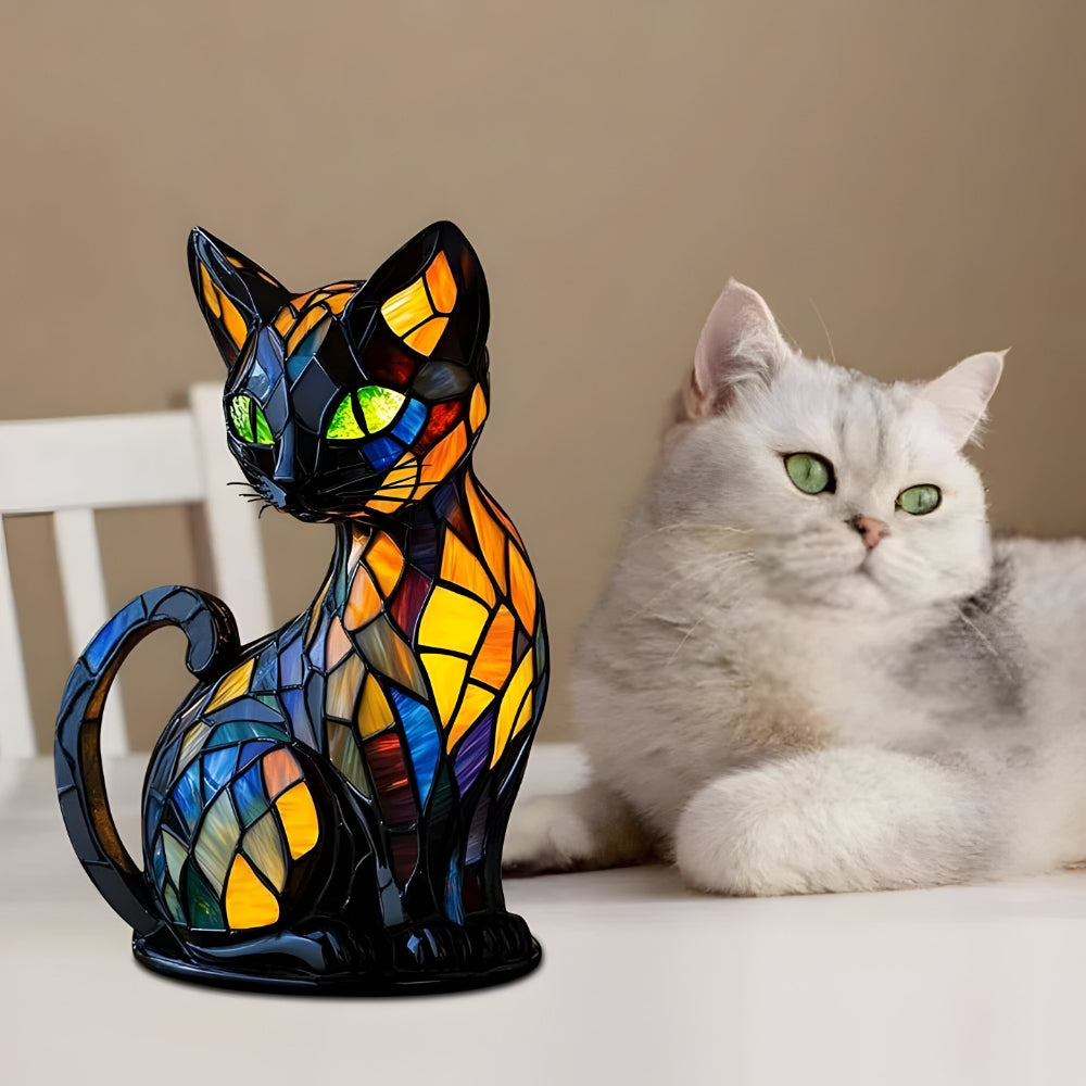 Handgefertigte Katzenlampe Farbwechsel Tischleuchte aus Glas 6