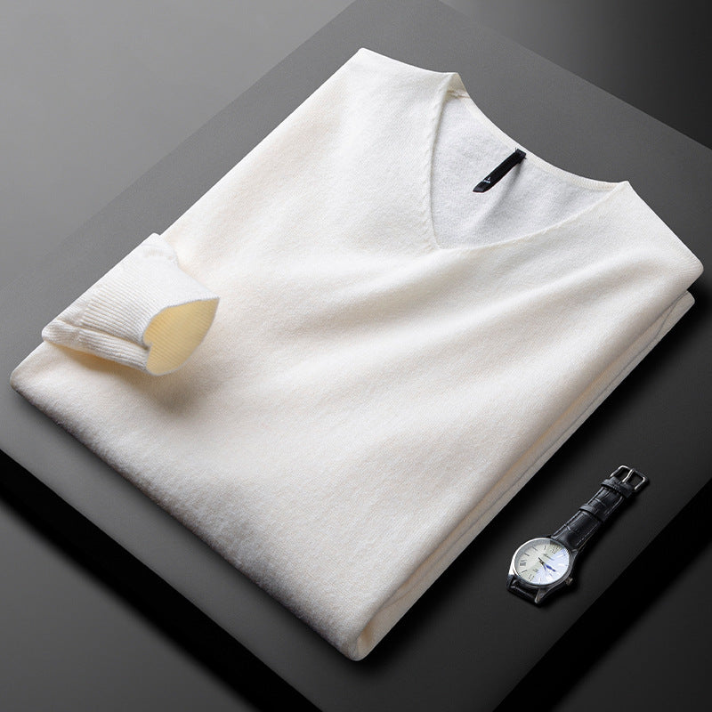 Pull classique pour homme à manches longues avec col en V | Style minimaliste