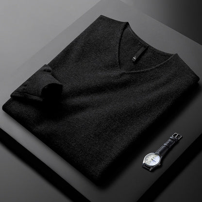 Pull classique pour homme à manches longues avec col en V | Style minimaliste