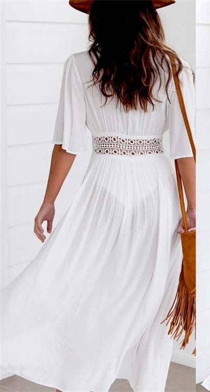 Damenkleid mit V-Ausschnitt und gekreuztem Vorderteil | Maxi