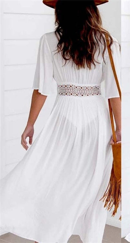 Damenkleid mit V-Ausschnitt und gekreuztem Vorderteil | Maxi