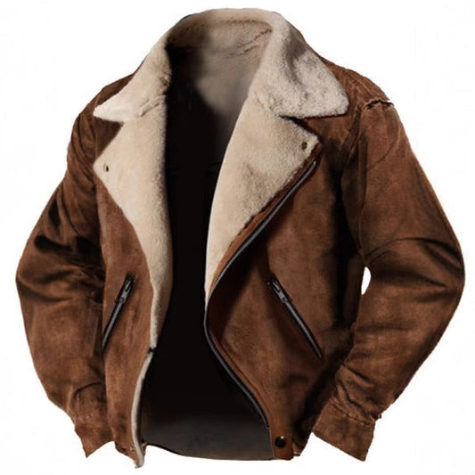 Herrenjacke – Lammfellfutter – Strukturierte Passform – Retro-Revers – Reißverschlusstaschen