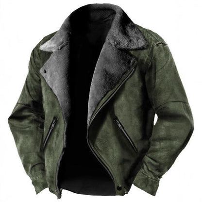 Herrenjacke – Lammfellfutter – Strukturierte Passform – Retro-Revers – Reißverschlusstaschen