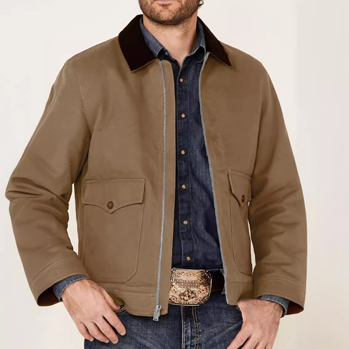 Herrenjacke – Normale Passform – Weicher Stoff – Reißverschluss vorne – Pattentaschen – Smart Casual