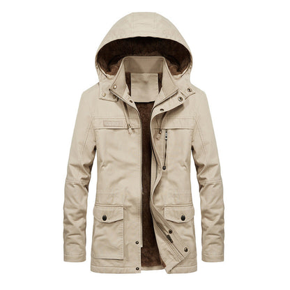 Herrenjacke – Relaxed Fit – Sherpa-Futter – Kapuze mit Druckknopfkragen – Mehrere Taschen