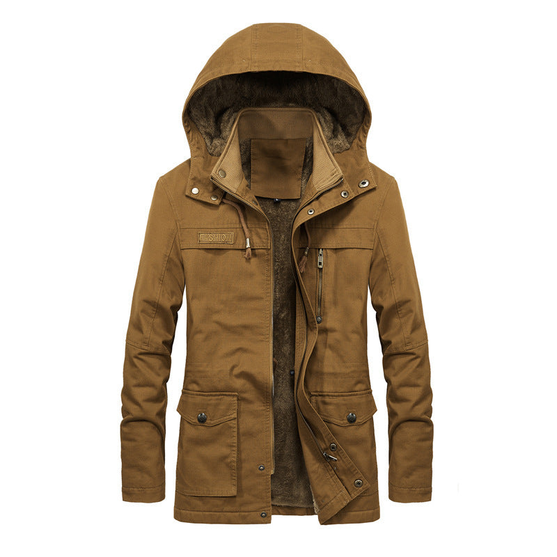 Herrenjacke – Relaxed Fit – Sherpa-Futter – Kapuze mit Druckknopfkragen – Mehrere Taschen