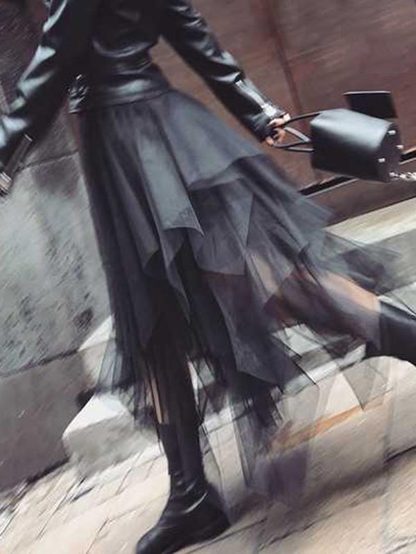 Damen Mehrlagiger Tüll Maxi Rock | Asymmetrischer Saum