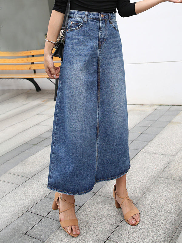 Damen Midi Rock mit Hohem Bund | Frontnaht Detail