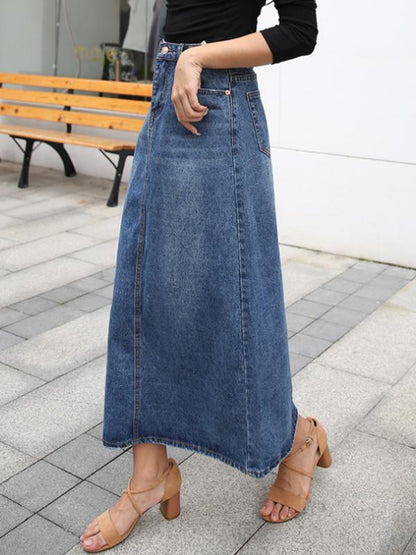 Damen Midi Rock mit Hohem Bund | Frontnaht Detail