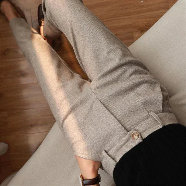 Damen Schmale Passform Hose mit Mittlerer Taille | Strukturiertes Bein