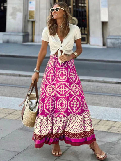 Damen Gemusterter Maxi Rock | Bordüren Saum