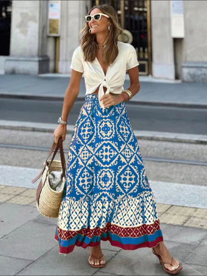 Damen Gemusterter Maxi Rock | Bordüren Saum