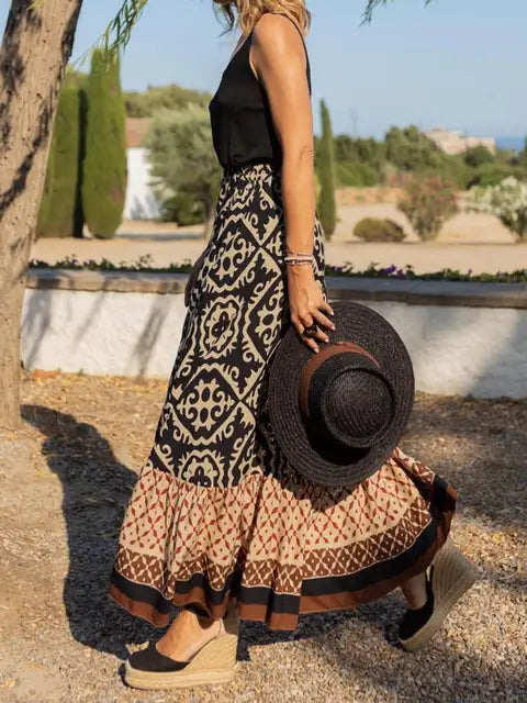 Damen Gemusterter Maxi Rock | Bordüren Saum