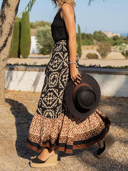Damen Gemusterter Maxi Rock | Bordüren Saum