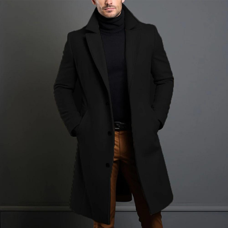 Julian | Klassischer langer Mantel mit Revers für Herren