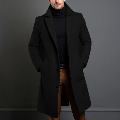 Julian | Klassischer langer Mantel mit Revers für Herren