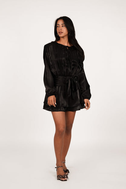 Damen Langarm Rundhals Taillengürtel Kleid | Mini