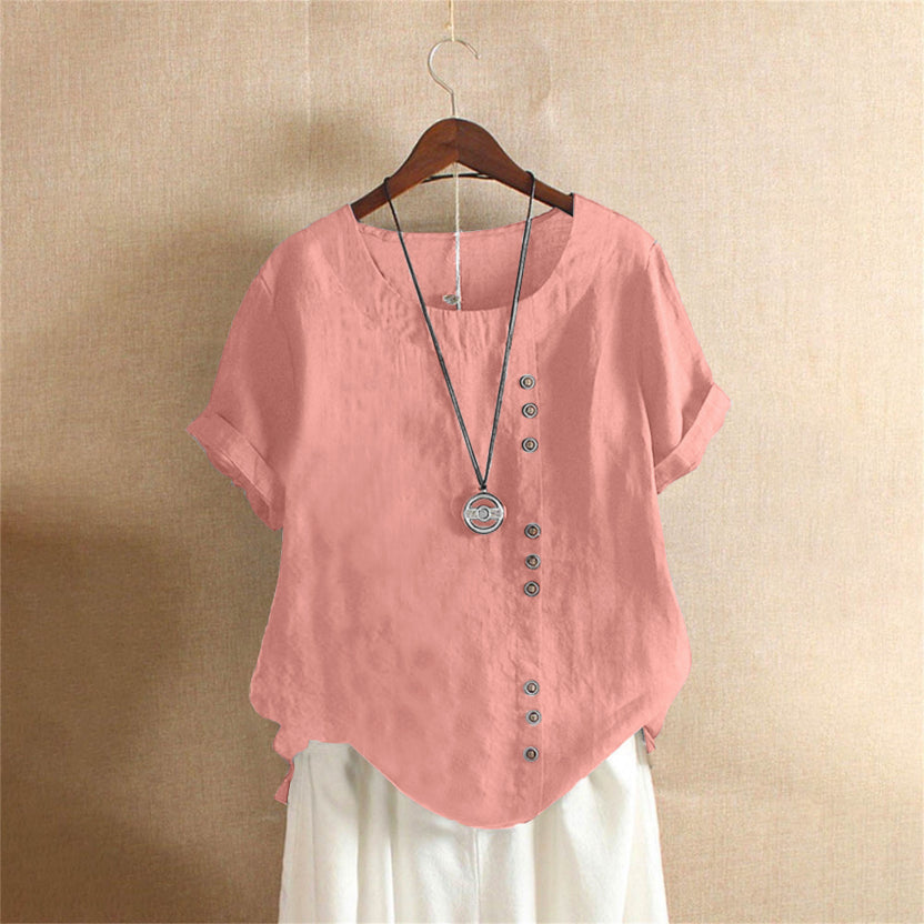 Kelly | Unifarbenes Kurzarm-Bluse mit Rundhalsausschnitt 0