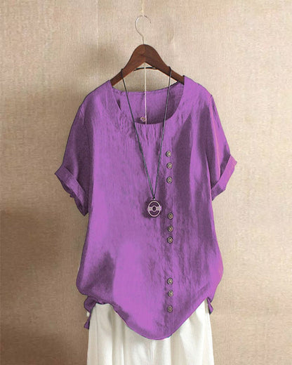 Kelly | Unifarbenes Kurzarm-Bluse mit Rundhalsausschnitt 10
