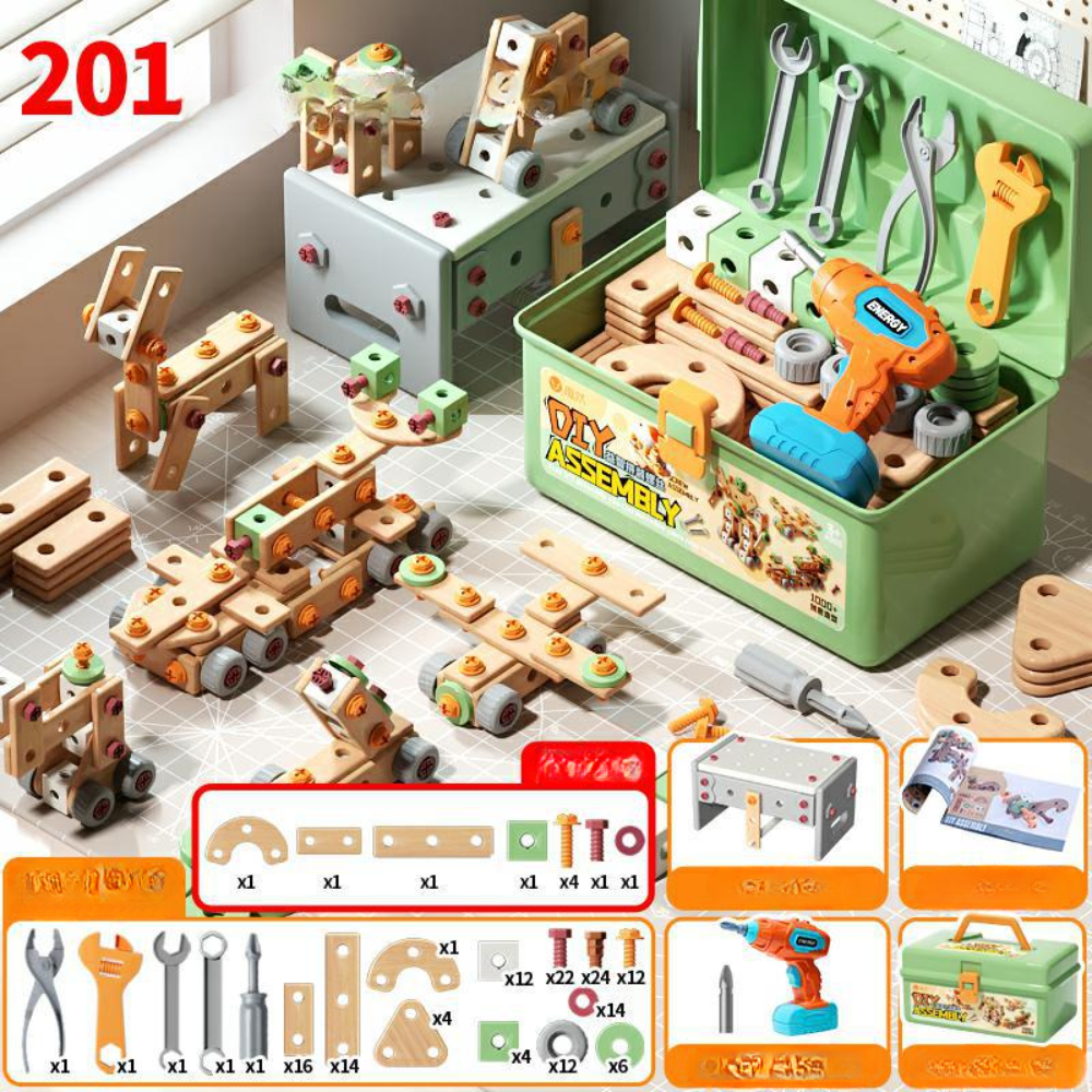 Kinder Werkzeugset Holz Baukasten Spielzeug 10