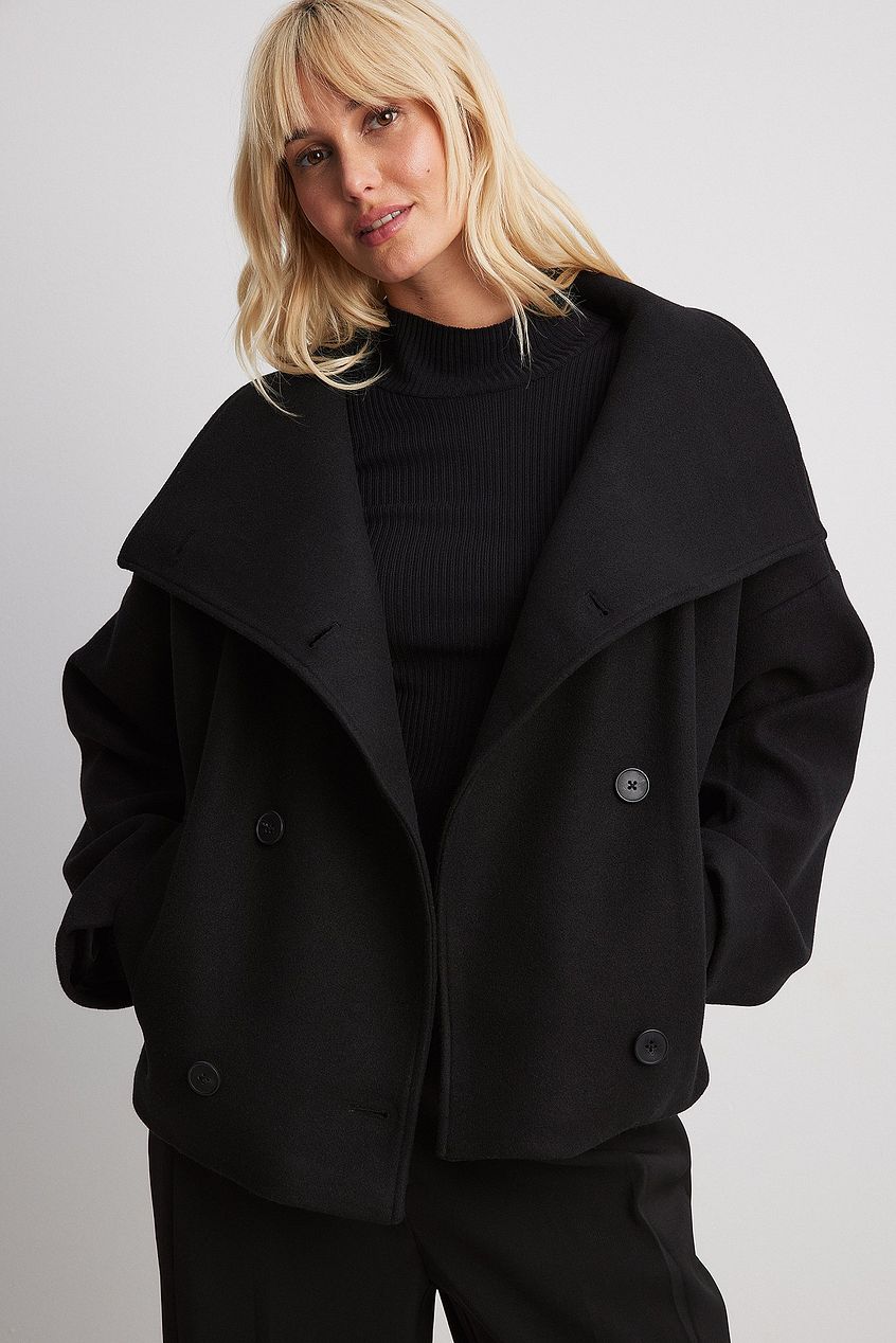 Kurze Damenjacke aus Wollmischung mit doppeltem Druckknopfverschluss