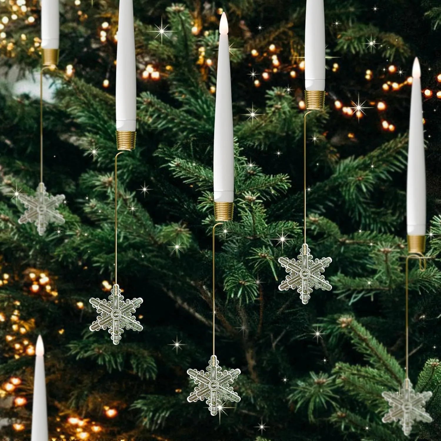 LED-Weihnachtsbaumkerzen-Set – Warmweiße Clip-On-Kerzenlichter mit hängenden Kristallornamenten