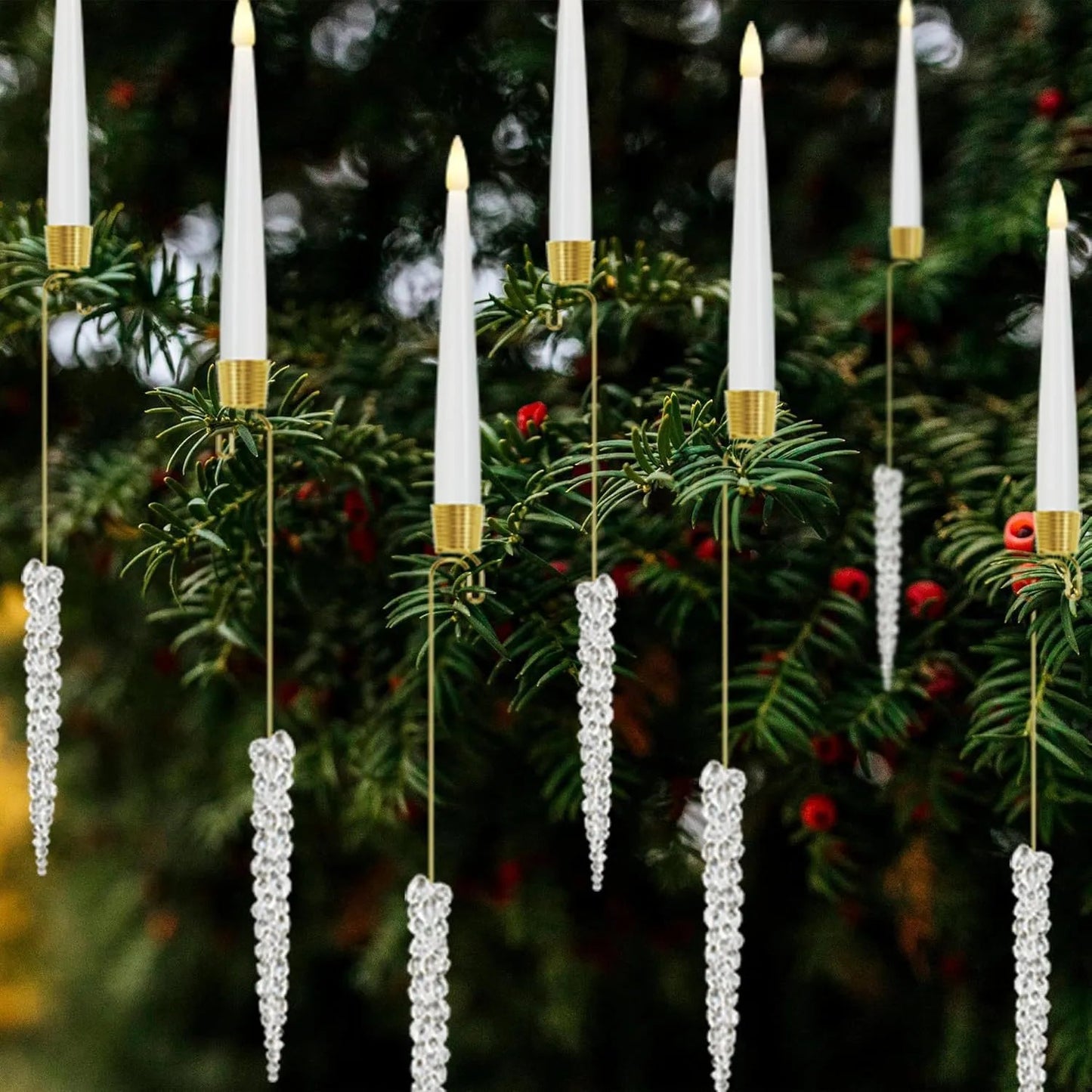 LED-Weihnachtsbaumkerzen-Set – Warmweiße Clip-On-Kerzenlichter mit hängenden Kristallornamenten