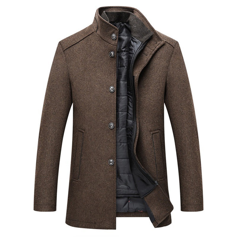 Langer Wintermantel aus Wollmischung – warme Jacke zum Knöpfen, stilvolle formelle Oberbekleidung