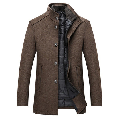 Langer Wintermantel aus Wollmischung – warme Jacke zum Knöpfen, stilvolle formelle Oberbekleidung