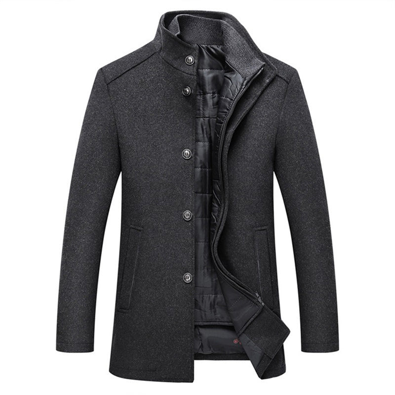 Langer Wintermantel aus Wollmischung – warme Jacke zum Knöpfen, stilvolle formelle Oberbekleidung