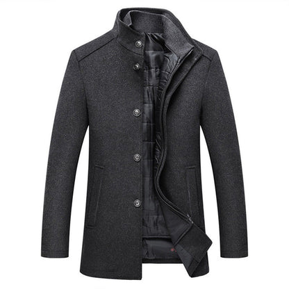 Langer Wintermantel aus Wollmischung – warme Jacke zum Knöpfen, stilvolle formelle Oberbekleidung