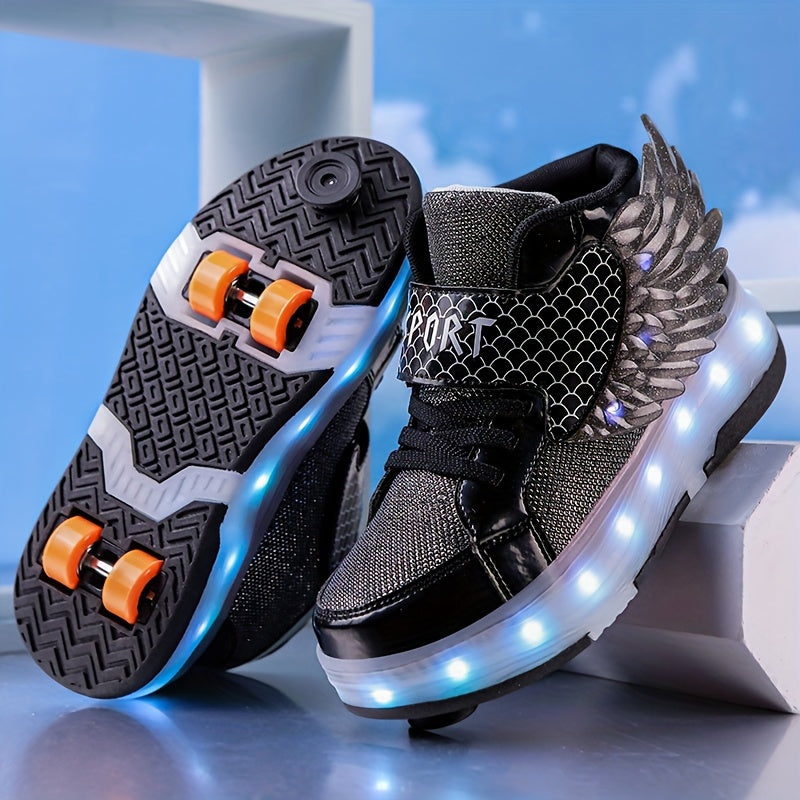Leuchtende Rollschuh-Sneaker mit Flügeln – per USB wiederaufladbar für Mädchen und Teenager 