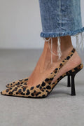 Maria | Spitz zulaufende Slingback-Pumps mit Leopardenmuster in Khaki mit Stilettoabsatz 0