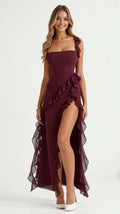 Maxikleid mit Rüschenträgern und asymmetrischer Wasserfallrüsche 11