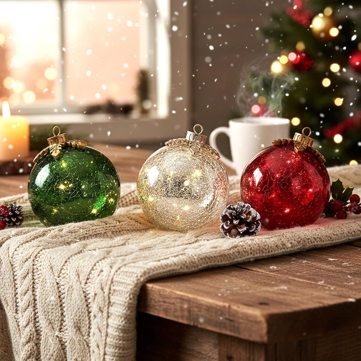 Merrydale™ – LED-Weihnachtskugeln aus Crackle-Glas (3er-Set) 1