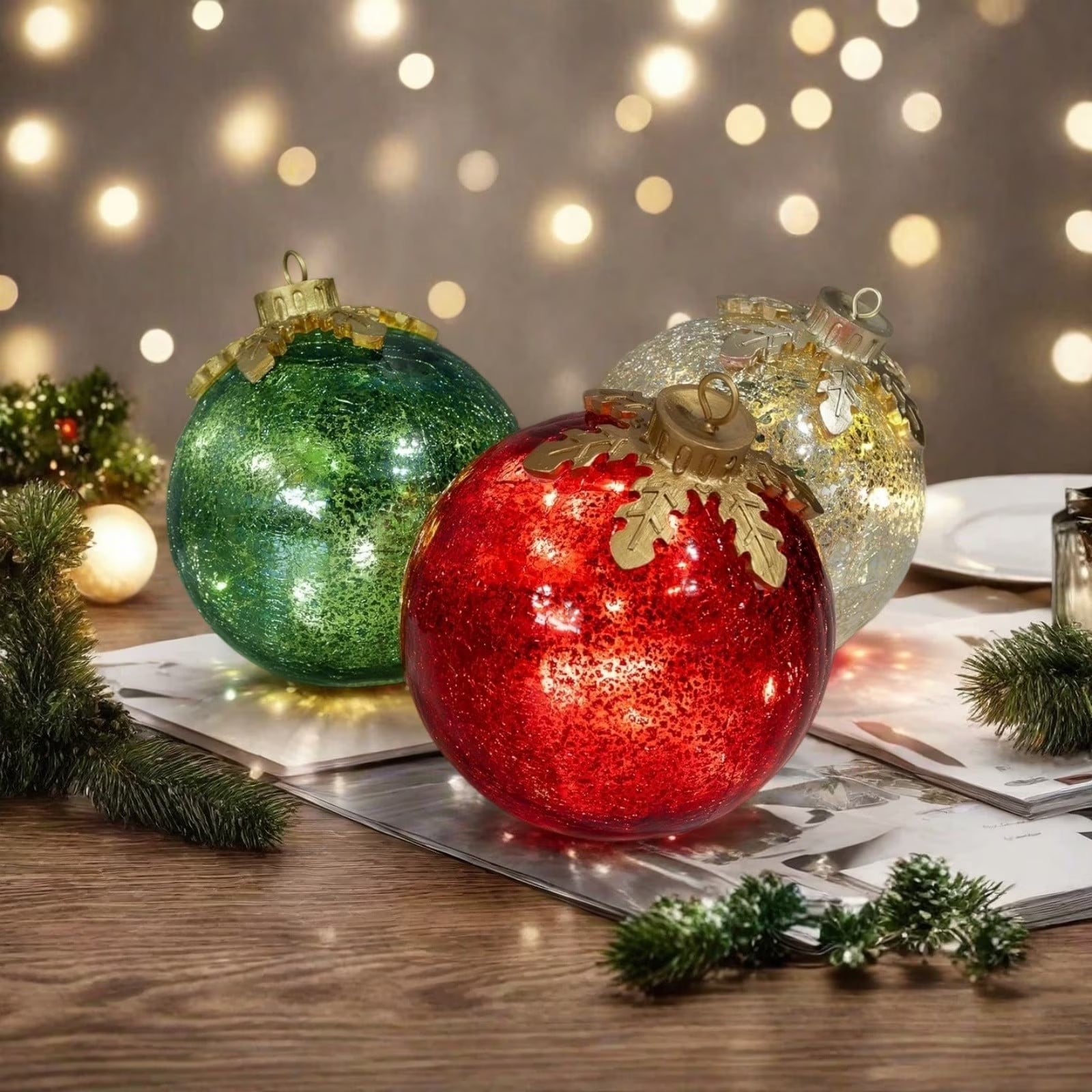Merrydale™ – LED-Weihnachtskugeln aus Crackle-Glas (3er-Set) 4