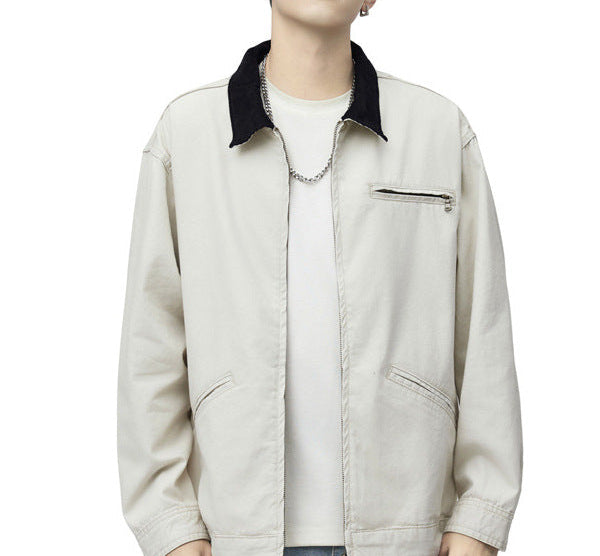 Herren Langarm Kragen Reißverschluss Taschen Jacke | Streetwear