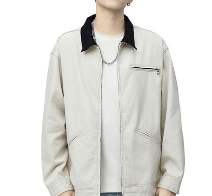 Herren Langarm Kragen Reißverschluss Taschen Jacke | Streetwear