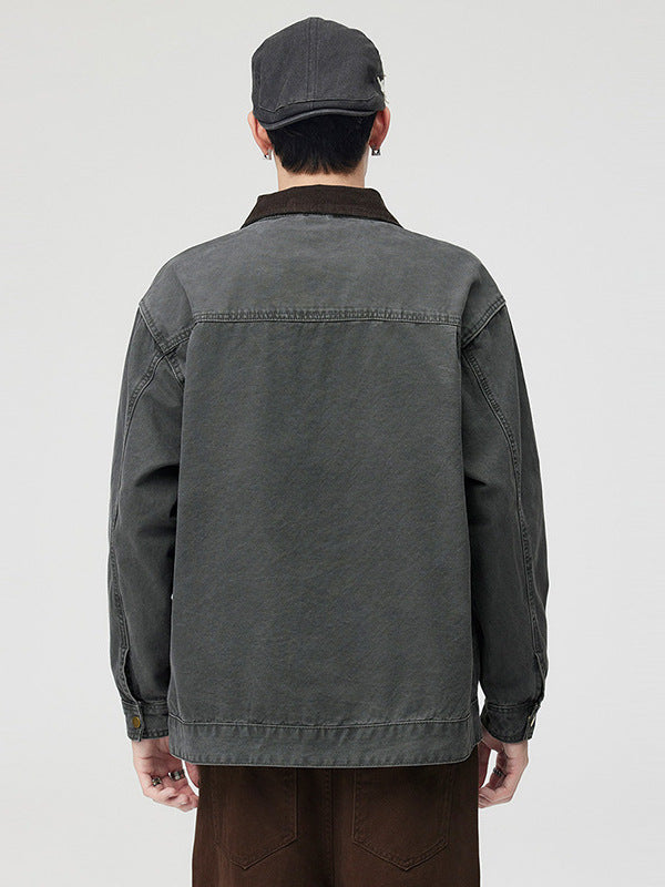 Herren Langarm Kragen Reißverschluss Taschen Jacke | Streetwear