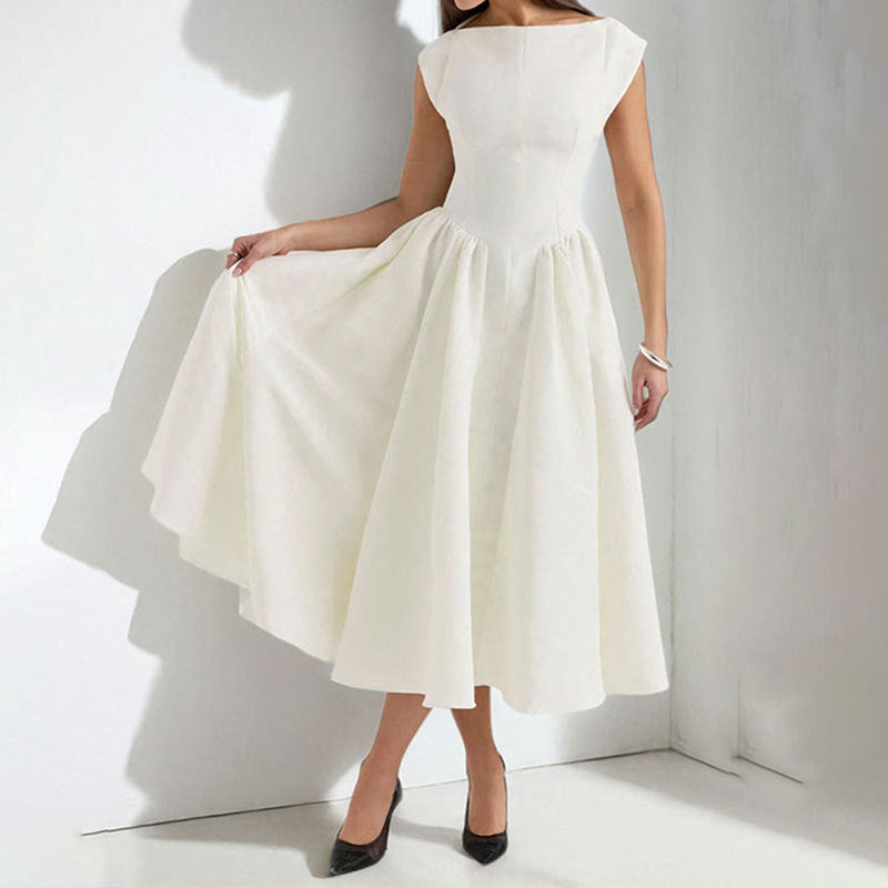 Robe midi femme ligne A | Robe sans manches | Taille marquée | Style festif intemporel