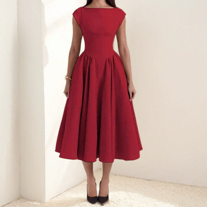 Robe midi femme ligne A | Robe sans manches | Taille marquée | Style festif intemporel