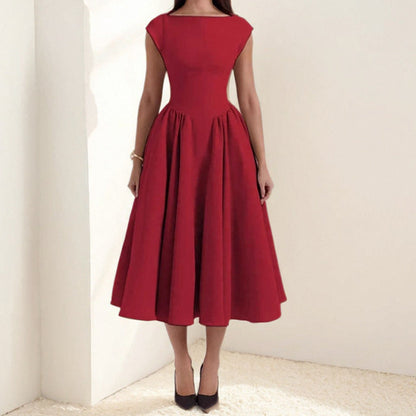 Robe midi femme ligne A | Robe sans manches | Taille marquée | Style festif intemporel